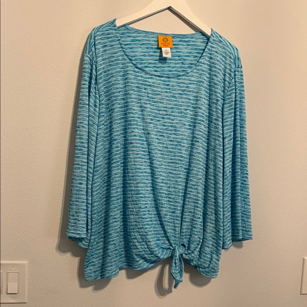 Ruby Rd. Aqua Striped 3/4 Long Sleeve Top